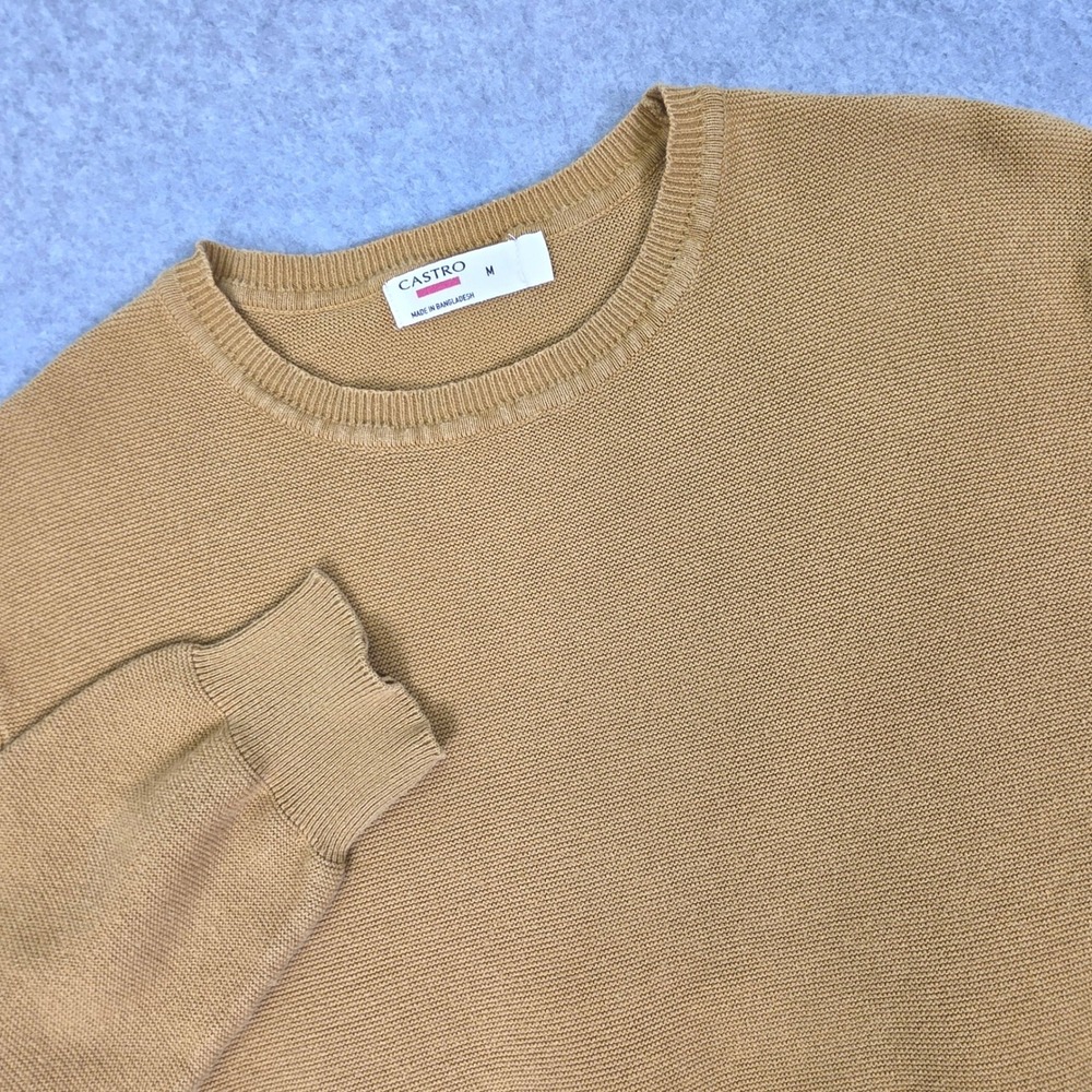 Castro Men's Size‎ M 100% Cotton Textured Knit Crewneck Sweater Mustard Yellow
